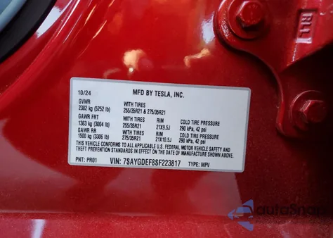 2025 Tesla Model Y from USA, damaged, VIN 7SAYGDEF8SF223817